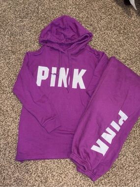 PINK Victoria's Secret Purple Logo Hoodie & Sweatpants Set - XS